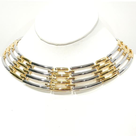Vintage Givenchy Gold & Silver Two Tone Collar Necklace 14-inch - Picture 12 of 16